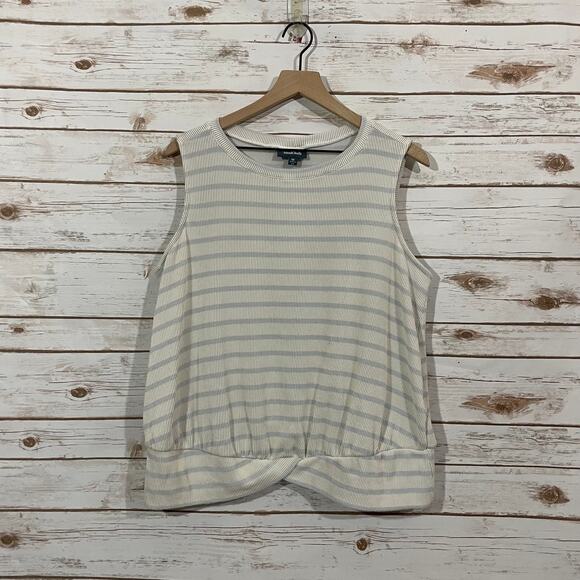 ModCloth Stripe Ribbed Twist Hem Tank - Ivory/Blue - 1X - Picture 4 of 8